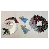 (4) Christmas stained glass including Santa