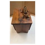 Vintage Wood Shoe Shine Box w/Cast Iron Foot Rest