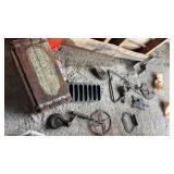 Iron collectibles, insulators, advertising box