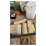 Photo albums, two pillow, signs, organizers, and