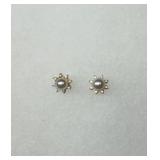 14 karat pearl and diamond pierced  earrings