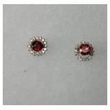 14 karat garnet stud earrings with diamond