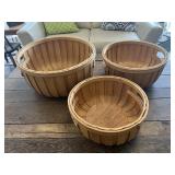 (3) Vintage Baskets with wood bottoms, trim &