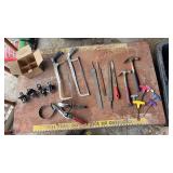 4 Truck tiedowns, files, hammers, oil filter