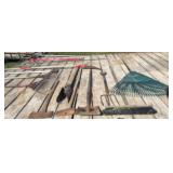 Several garden tools, Sheppard hook, limb