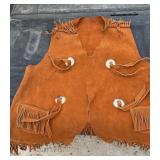 Vintage leather vest with mountain man and squaw