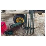 (9) Metal t post stakes, gardening bench,