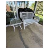Wicker Loveseat and Side Table