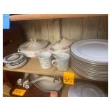 Approxametly 10 Northgate 10' Plates, 8 J&G Forget Me Not Printed 6' Sausacers and 7' Plates 8'x3' Serving Pot