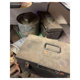 3 Bait Buckets a 15'c7'x8' Tackle Box and 1942 Capacitor Tester