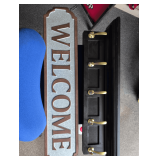 Metal Melcome Sign, 5 Clothes Hook Shelf