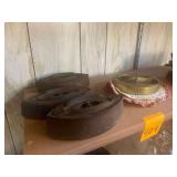 5'x 1' Brass Display Of Animal Hove Imprint with 3 Vintage Metal Iron Heads used as Door Stops