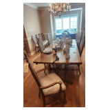 Beautiful Dining Table With Two Leaves Totaling 104 Inches X 44 Inches X 30 Inches - Leaves Approx. 18 Inches. Wide - 2 Captains Chairs and 4 Side Chairs, All With Cane Backs