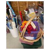 2 Containers of Wrapping Paper 5 Seat Cushions 3 Totes of Decor