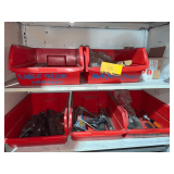 Red Bins w/ Chucks, Bits, Dies, Hardware, & Tools