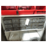 Metal Storage Bin w/ Machinist Taps, Dies, Chucks, & Bits
