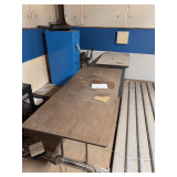 6' Folding Table - 4' Desk - Blue Filing Cabinet - Shop Vac - Located on Loft