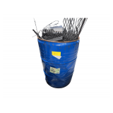 55gal Metal Drum w/ Scrap - Metal Sign w/ Concrete Bucket