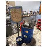 55gal Metal Drum w/ Scrap - Metal Sign w/ Concrete Bucket