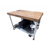 Butcher Block Top Work Table - Top is 48” x 30” - Butcher Block is just shy of 3” Thick - Counter Height is 35.5” - Can Opener Mounted on Side - Metal Base