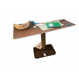 A Wood Top Metal Base Table 42' x24'x30' with a Wood Table 27'x27'x29'