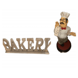Baker Statue 30”H. Wooden Bakery Sign 24”L.