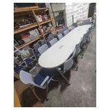 2 Piece Cofference Table 12ft Long with Outlets 12 Rolling Office Chairs