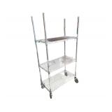 Metal Shelf Unit On Wheels With 3 Shelves. 69 Inches H By 46 1/2 Inches W By 18 Inches Deep