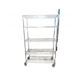 5 Shelf Metal Rack On Lockable Wheels.  77 Inches H By 48 Inches W By 24 Inches Deep