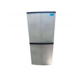Outdoor Storage Container With 2 Doors 4 Shelves And Peg Board Style Doors. 30 1/2 Inches By 19 Inches W By 69 12 Inches H