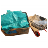 Box of uline Teal T Shirt Bags - Sleigh Cutting Board- Wire Basket Of Wire Key Rings
