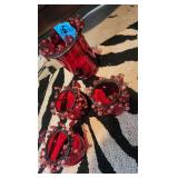 3 - Votive Holders with beaded Elements - Red matching Vase with Beaded Elements