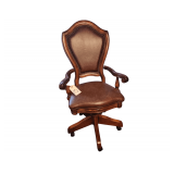 Adjustable Wooden Rolling Office Chair with Leather Upholstery