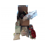 Box Of Crafting Materials, Masks, Erasers, Pins And Needles, Bag Of Candy Cane Notebooks