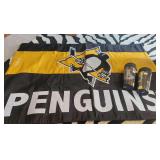 Large Penquins Flag and 2 Stanley Cup Champions Cups