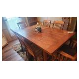 Amish Built Table and 6 chairs- 1 Chair Damaged - 1 Leaf - 42 x 72 Table Top, Some wear