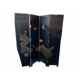 Vintage Double Sided 4 Panel Room Divider With Birds