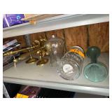Glassware Assortment- Brass Wall Sconce Candle Holders 18”L.