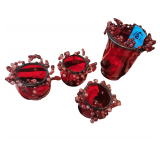 3 - Votive Holders with beaded Elements - Red matching Vase with Beaded Elements