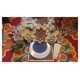 Round Picture Frame - Door stop - Beaded Table Runner - Artifical Plant