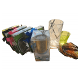 4 Sets of New Snack Bowls and Utencils- Yankee Candle Scent light- 3 Glass Acorn Plates - 2 Vases