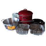 Paula Deen Pot With Lid, Aluminum Pot, 2 Fryer Baskets, Skillets