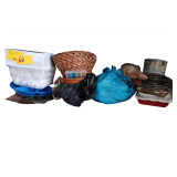Shelf Of Various Glassware, Container of Straws , Baskets, Matching Cups
