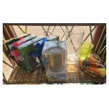 4 Sets of New Snack Bowls and Utencils- Yankee Candle Scent light- 3 Glass Acorn Plates - 2 Vases