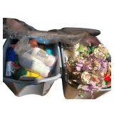 2 Storage Bins - Faux Flowers - Yarn