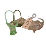 Fenton Hobnail Glass Basket - Westmoreland Green Glass Basket - vintage Manganese glass Basket with Opalescent Basket with Loop Handle