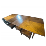 Vintage Hardwood Dining Table - 6 Chairs - 98" x 40" x 29" w/ Leaves