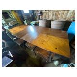 Vintage Hardwood Dining Table - 6 Chairs - 98" x 40" x 29" w/ Leaves