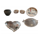 Contents of top of Cabinet including Vintage Glass Bunt Pans and Platters