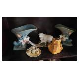 2 Roseville vases - Miniature Tea Set - Sheep Statue